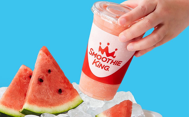 Hand Holding Watermelon Smoothie from Smoothie King