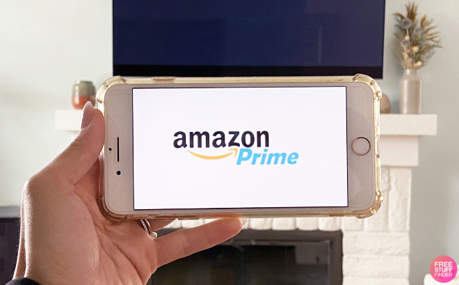 Hand Holding a Phone Showing Amazon Prime