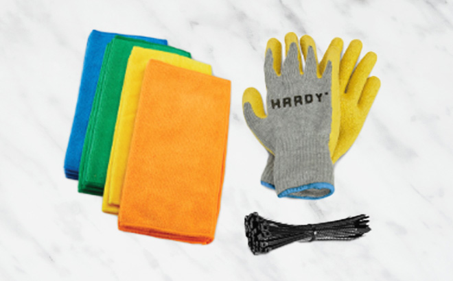Harbor Freight Microfiber Cloths Work Gloves and Cable Ties