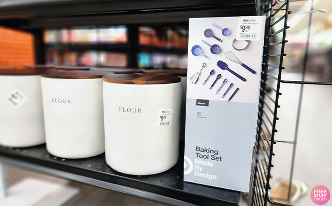 Hearth and Hand with Magnolia Kitchen Flour Canister Flour and 6 Piece Bakeware Set by Design in shelf
