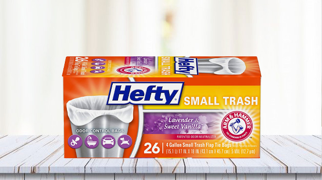Hefty Small Garbage Bags Flap Tie Lavender Sweet Vanilla Scent 4 Gallon 26 Count