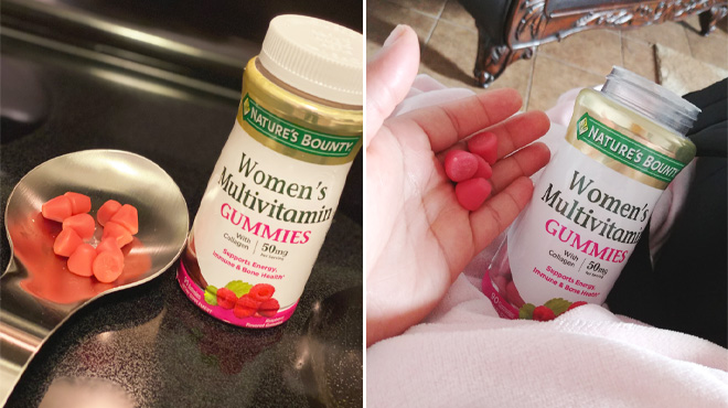 Holding a Natures Bounty Womens Multivitamins Gummies
