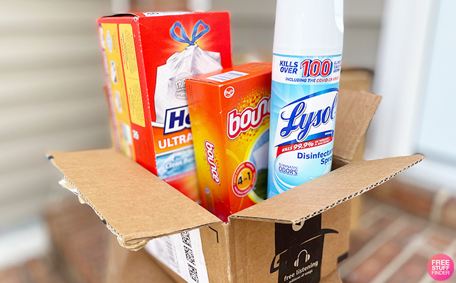 Household Items in Amazon Shipping Boxes on the Porch