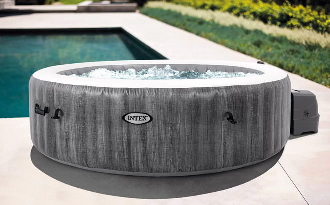 Intex 6 Jet Round Inflatable Hot Tub in Gray