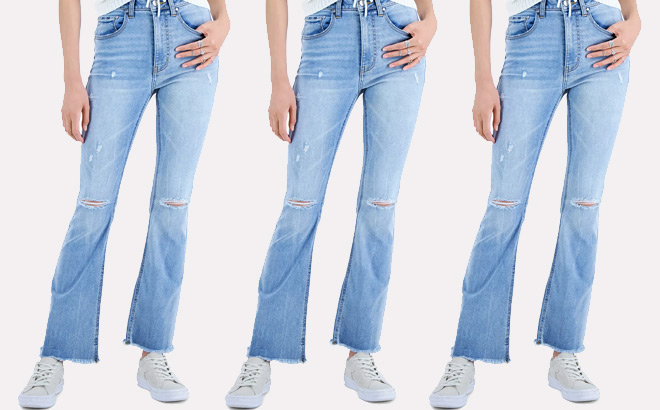Juniors High Rise Frayed Hem Flare Jeans
