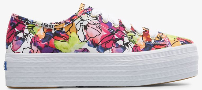 Keds Womens Watercolor Floral Sneakers in White Purple Color
