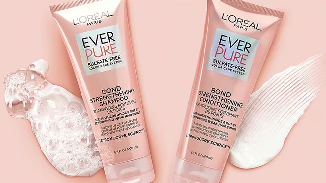 LOreal EverPure Bond Repair Shampoo on the Left and Conditioner on the Right