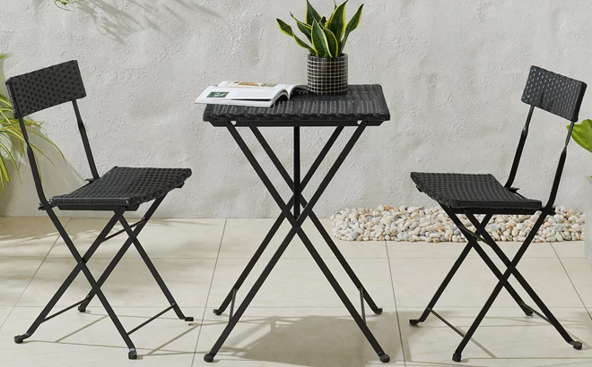 Lavish Home Folding Patio Bistro Table and Chair 3 Piece Set