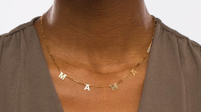 MAMA Block Letter Station and Paper Clip Link Necklace