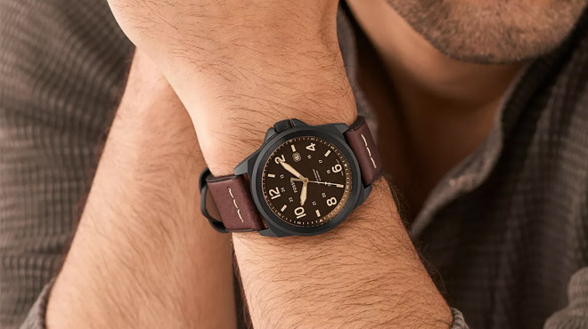 Mens Bronson Brown Leather Strap Watch