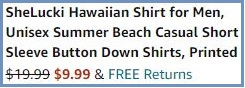 Mens Hawaiian Shirt Checkout Summary at Amazon