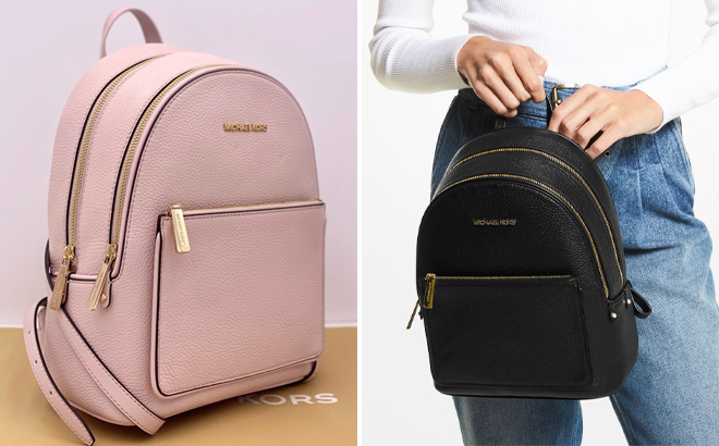 Michael Kors Adina Pebbled Leather Backpack in Black And Powder Blush Colors