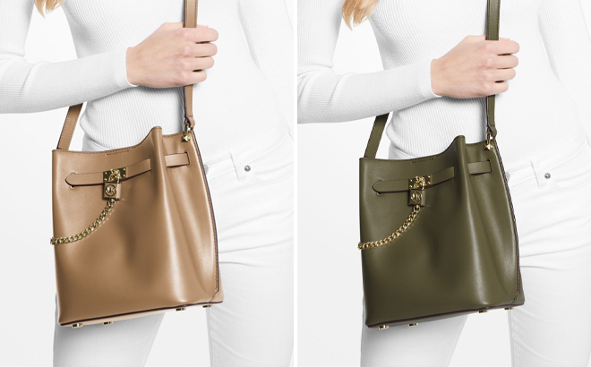 Michael Kors Hamilton Legacy Leather Messenger Bag in Husk And Olive Color