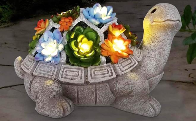 Nacome Solar Garden Outdoor Statues Turtle with Succulent