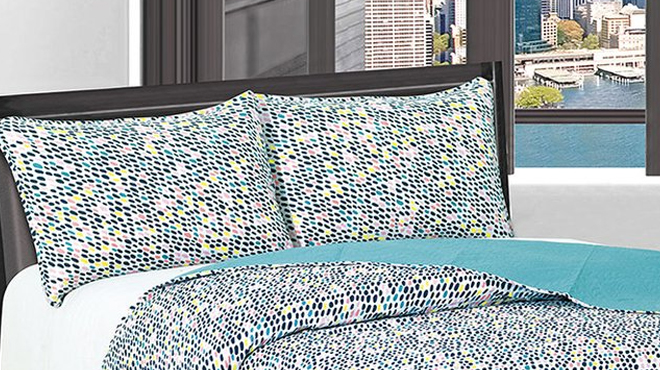 Navy Teal Abstract Dots Quilt Set