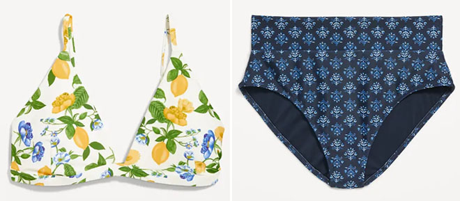 Old Navy Matching Printed Triangle Bikini Swim Top and Matching High Waisted Printed Banded Bikini Swim Bottoms for Women Old Navy Matching Printed Triangle Bikini Swim Top and Matching High Waisted Printed Banded Bikini Swim Bottoms for Women
