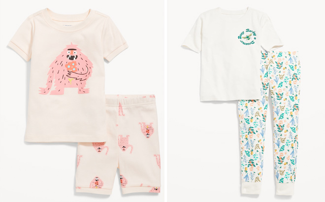 Old Navy Unisex Snug Fit Printed Pajama Set and Matching Gender Neutral Snug Fit Printed Pajama Set for Kids