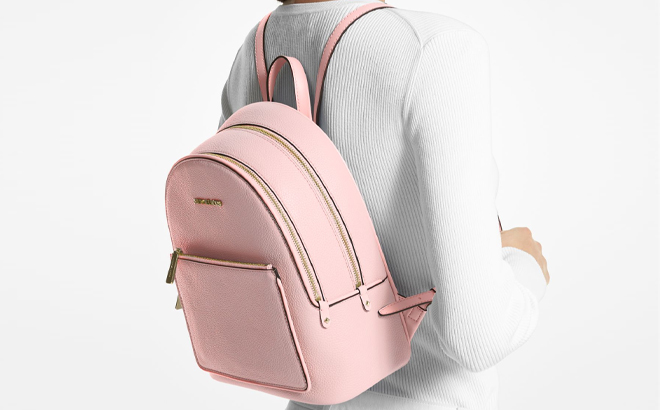Person Wearing Michael Kors Adina Pebbled Leather Backpack
