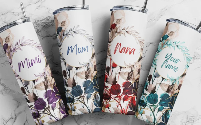 Personalized Mothers Day Floral Skinny Tumblers