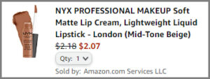 Screenshot of NYX Professional Soft Matte Lip Cream in Shanghai Shade Discounted Final Price at Amazon Checkout