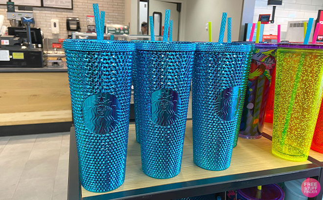 Starbucks Bling Teal Splash Cold Cup 24 Ounce