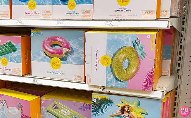 Sun Squad Donut and Pineapple Pool Floats on Shelf at Target