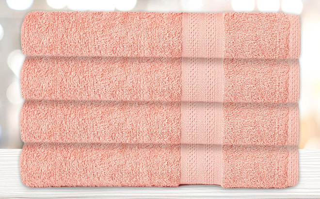 Sunham Soft Spun Cotton 4 Piece Bath Towel Set in Light Coral Color