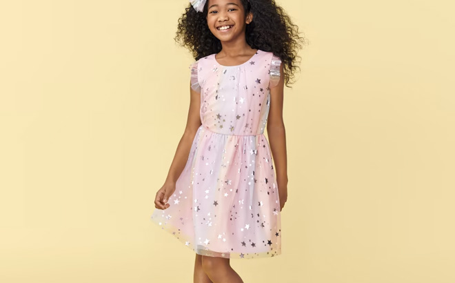 The Childrens Place Girls Rainbow Ombre Foil Dress