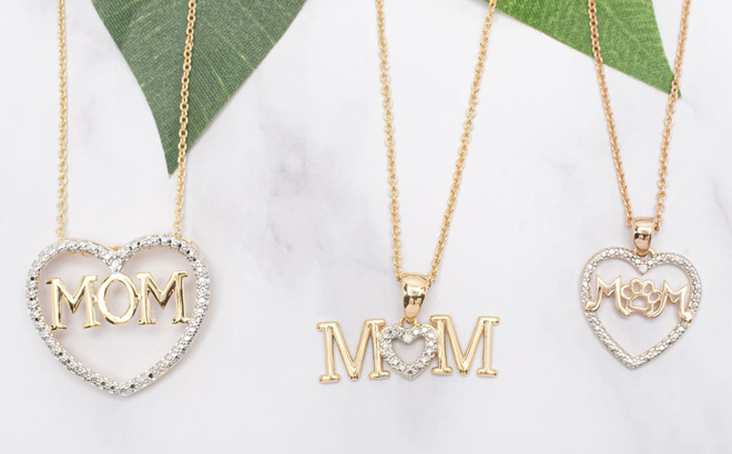 Three Diamond Accent Mom Heart Necklaces in Different Styles
