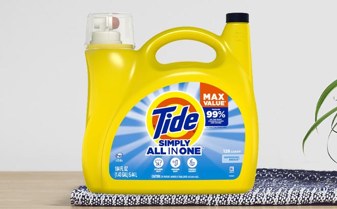 Tide Simply Liquid Laundry Detergent 128 Loads on table