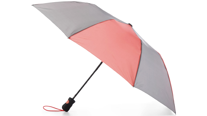 Totes Recycled Canopy Auto Open Umbrella in Grey and Pink Color