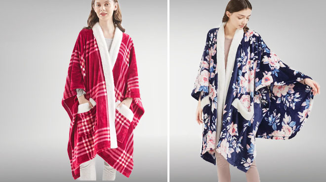 Two Different Designs of Cozy Plush Wrap Robe Throw