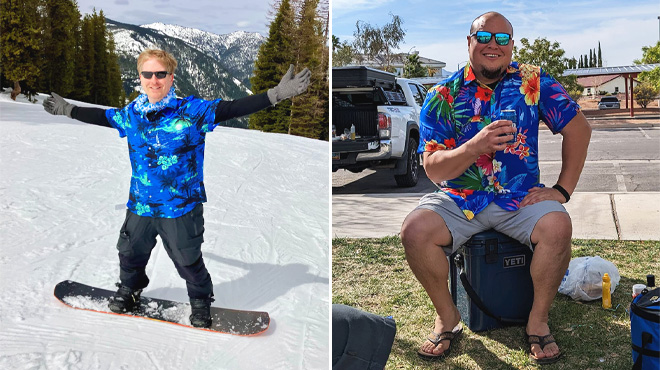 Two Men Wearing SheLucki Hawaiian Shirt for Men