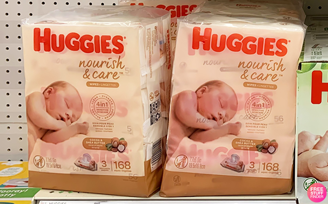 Two Packs of Huggies Nourish and Care 168 Count Baby Wipes