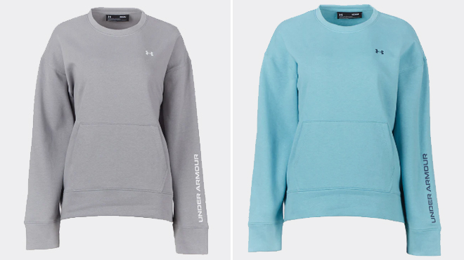 Under Armour Womens Shoreline Terry Crew in Steel and Cloudless Sky Color