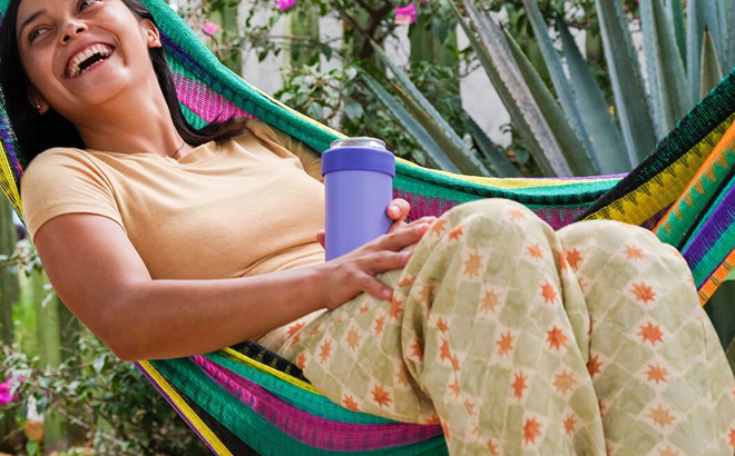 Woman Holding Slim Cooler Cup in 12 Ounces