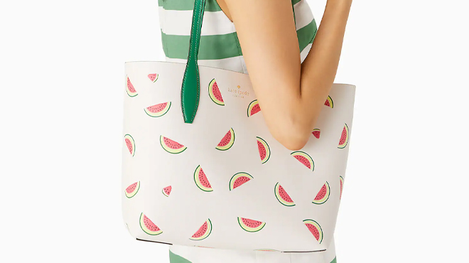 Woman Wearing Kate Spade Watermelon Small Tote Woman Wearing Kate Spade Watermelon Small Tote