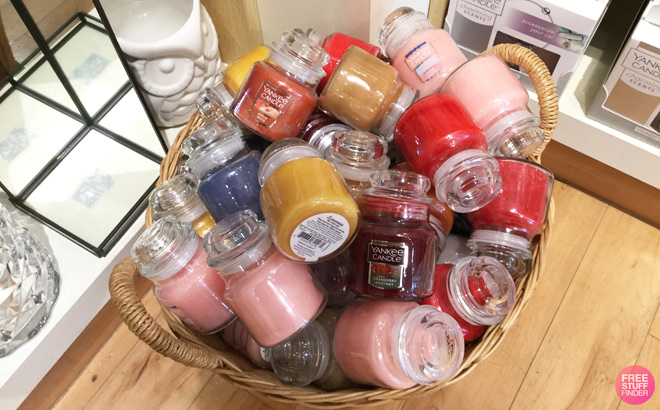 Yankee Candle Small Jar Candles in a Woven Basket Bowl
