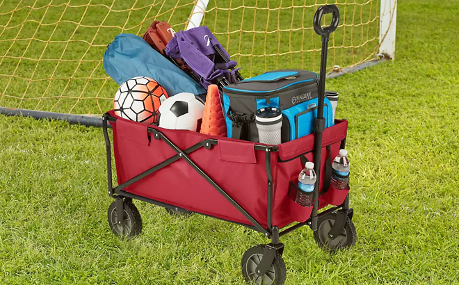 Academy Sports Outdoors Folding Sports Wagon in Red Color Carrying Various Items Academy Sports Outdoors Folding Sports Wagon in Red Color Carrying Various Items