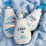 Baby Dove Wash Products on a Baby Blue Blanket