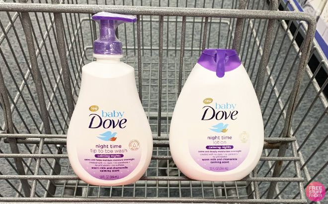 Baby Dove Wash and Lotion on a Shopping Cart