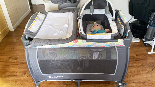 Baby Trend Deluxe II Nursery Center Playard in Funfetti in a Room