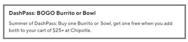 Buy One Get One Free Chipotle Promotion at Doordash Site