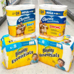 Charmin Essentials Toilet Paper and Bounty Essentials Paper Towels on a Floor at Walgreens Store