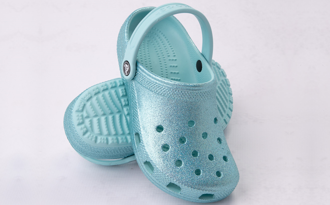 Crocs Toddler Classic Glitter Clogs in Pure Water