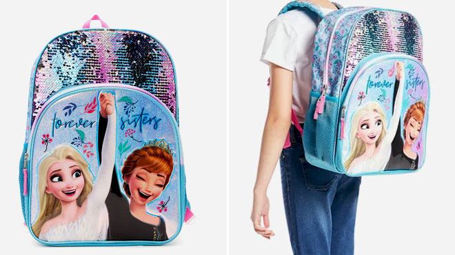 Disney Frozen Kids Elsa and Anna Forever Sisters Sequin Laptop Backpack