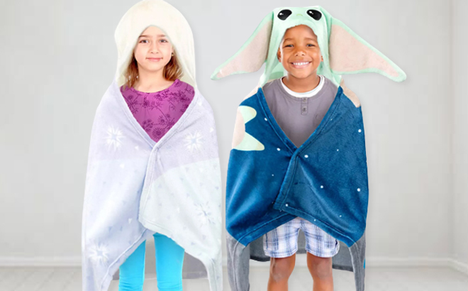 Disney Kids Baby Yoda Hooded Throw and Frozen Hooded Throw