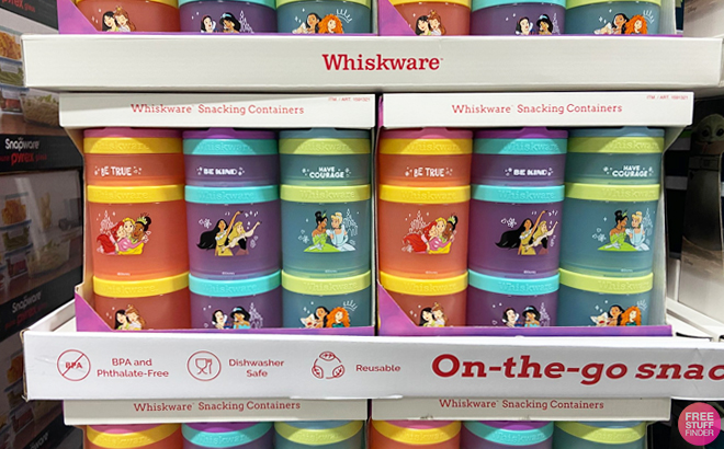 Disney Princess Whiskware 3 Pack Snack Containers on Shelf Inside Costco Store