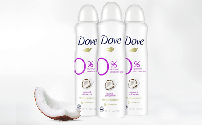 Dove Percent Aluminum Deodorant Spray in coconut and pink jasmine scent