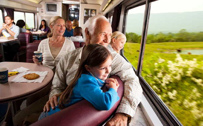 Family with Kids Riding the Amtrak Train